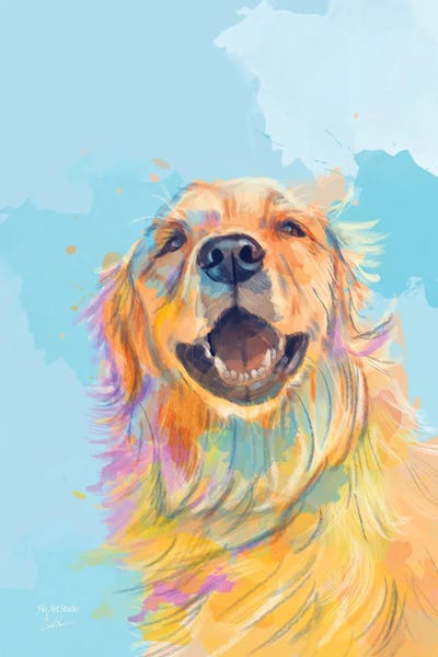 Golden Retrievers: Golden Smile Golden Retriever Portrait by Flo Art Studio