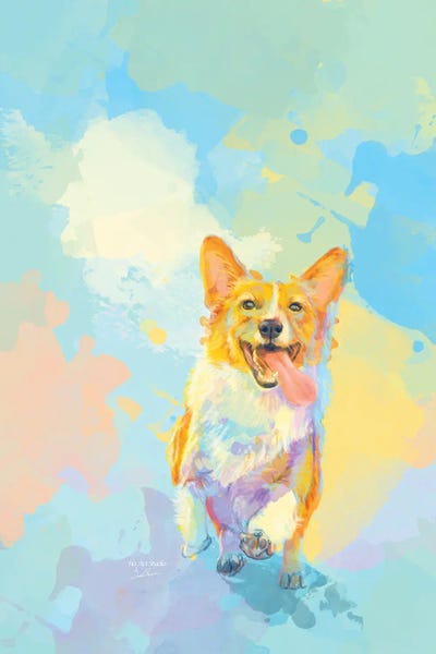 Corgis: Happy Corgi by Flo Art Studio