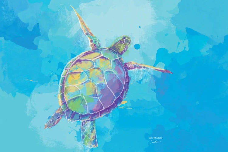 When The Sea Dreams Sea Turtle Illustration by Flo Art Studio wall art