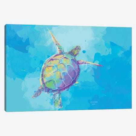 When The Sea Dreams Sea Turtle Illustration Canvas Print #FAS78} by Flo Art Studio Canvas Art