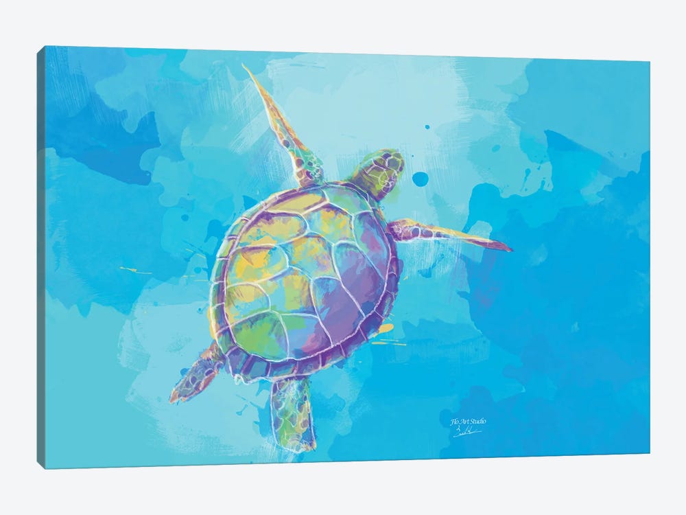 When The Sea Dreams Sea Turtle Illustration by Flo Art Studio 1-piece Canvas Art