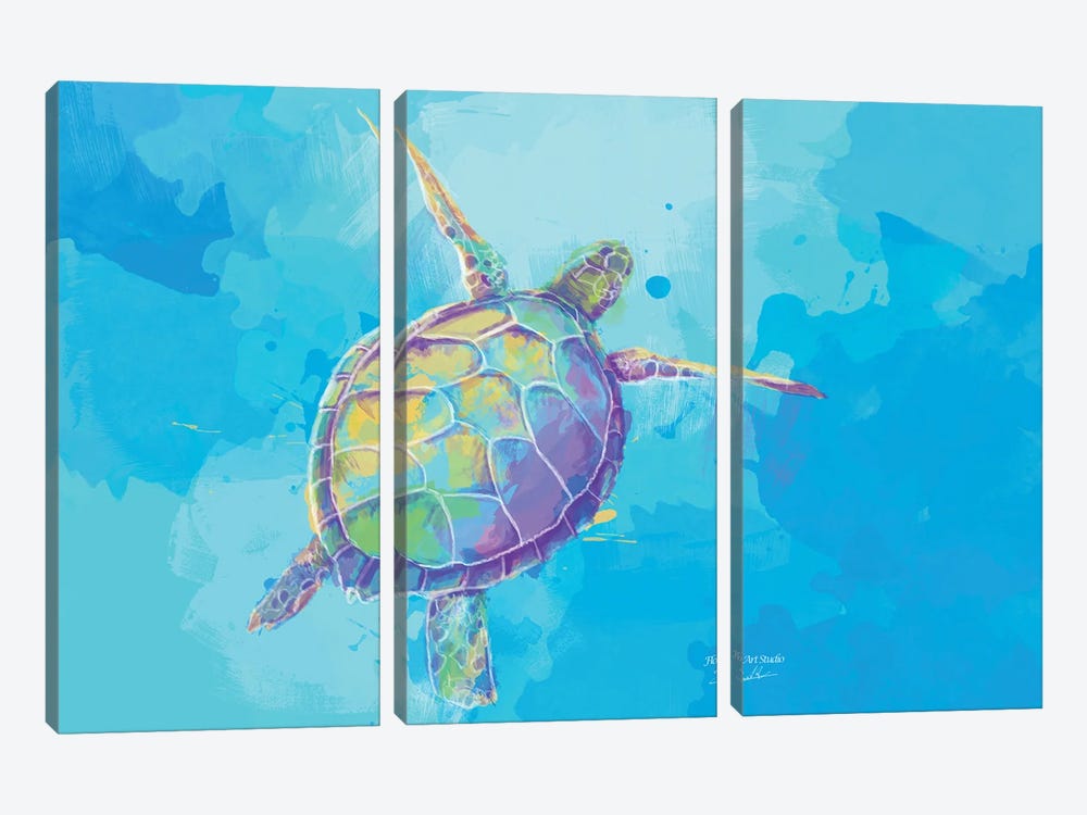 When The Sea Dreams Sea Turtle Illustration by Flo Art Studio 3-piece Canvas Art