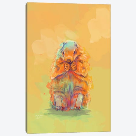 Waiting For Fall, Marmot Digital Painting Canvas Print #FAS93} by Flo Art Studio Canvas Artwork