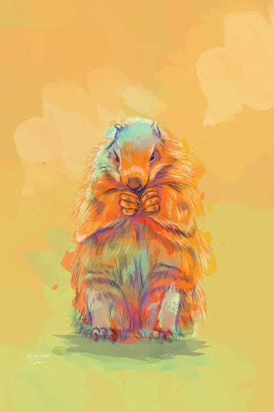 Rodents: Waiting For Fall, Marmot Digital Painting by Flo Art Studio