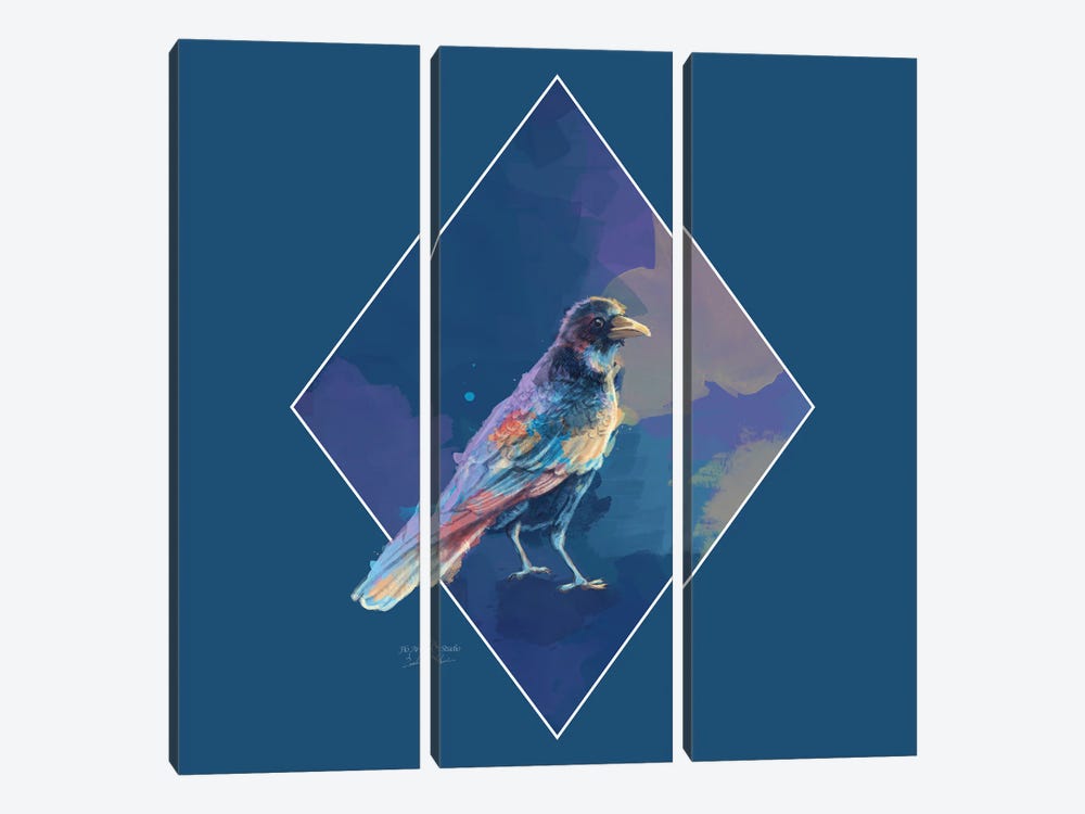 Iridescent Crow - Bird Illustration by Flo Art Studio 3-piece Art Print