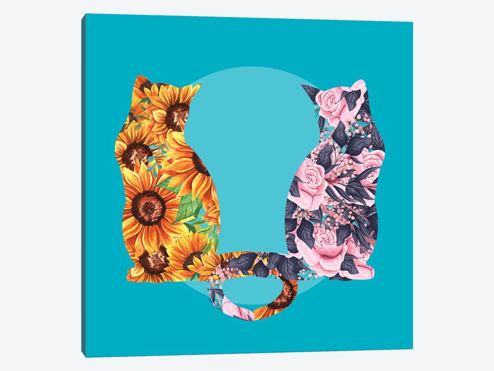 Flower Cats Sunflowers And Roses by Flo Art Studio 1-piece Canvas Print