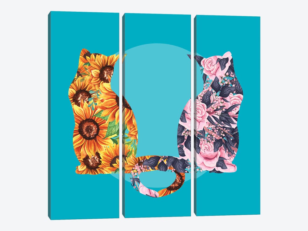 Flower Cats Sunflowers And Roses by Flo Art Studio 3-piece Canvas Art Print
