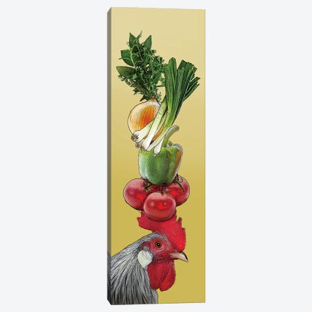 Gray Rooster With Vegetables On Head Canvas Print #FAU148} by Eric Fausnacht Canvas Wall Art