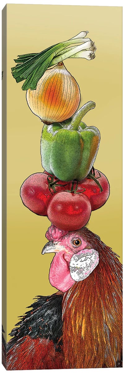 Rooster With Vegetables On Head Canvas Art Print - Eric Fausnacht 