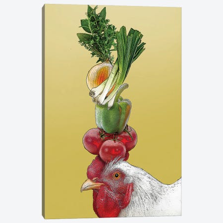 White Hen With Vegetables On Head Canvas Print #FAU154} by Eric Fausnacht Canvas Wall Art