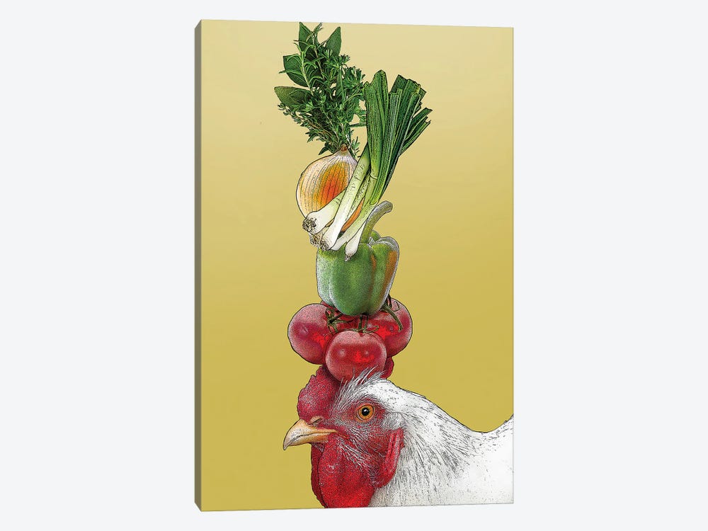 White Hen With Vegetables On Head by Eric Fausnacht 1-piece Canvas Artwork