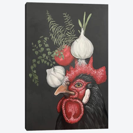 Black Rooster With Garlic, Onion, Tomato, Rosemary, And Oregano Canvas Print #FAU159} by Eric Fausnacht Canvas Art Print