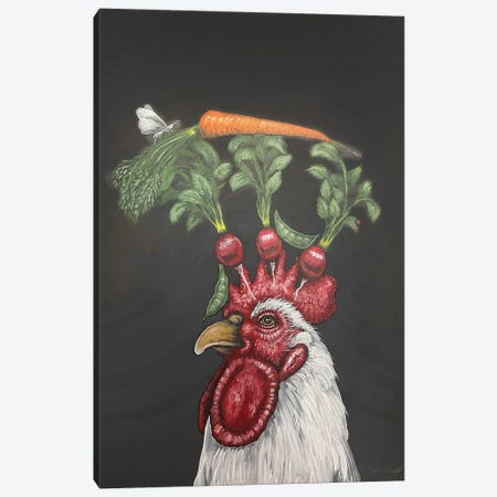 White Rooster With Peas, Radish, And Carrot Canvas Print #FAU160} by Eric Fausnacht Canvas Art
