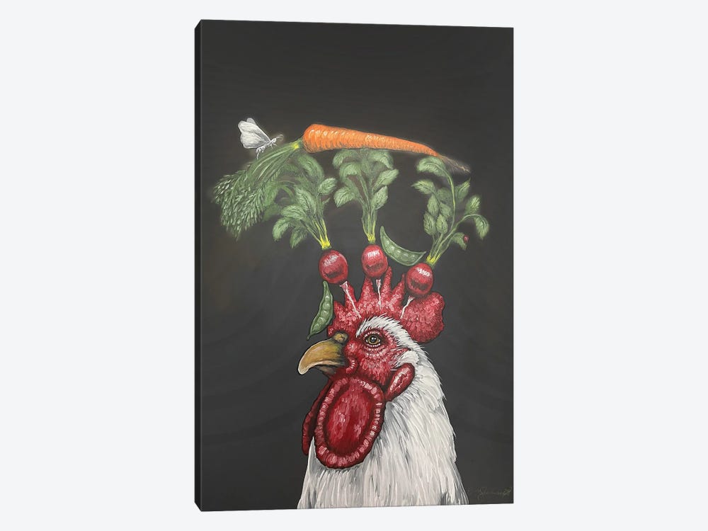 White Rooster With Peas, Radish, And Carrot by Eric Fausnacht 1-piece Canvas Print
