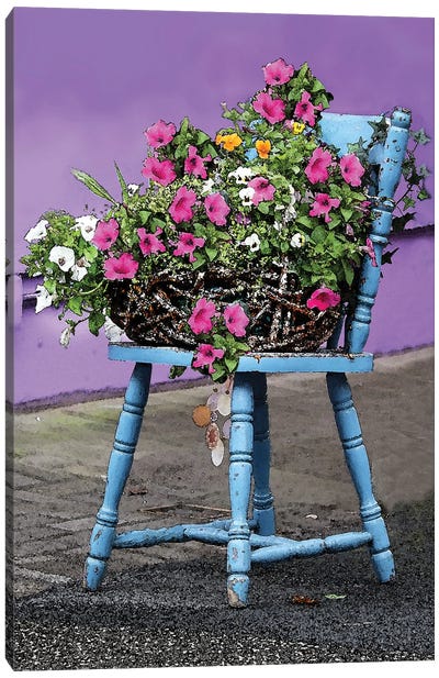Blue Chair With Flowers Canvas Art Print - Eric Fausnacht 