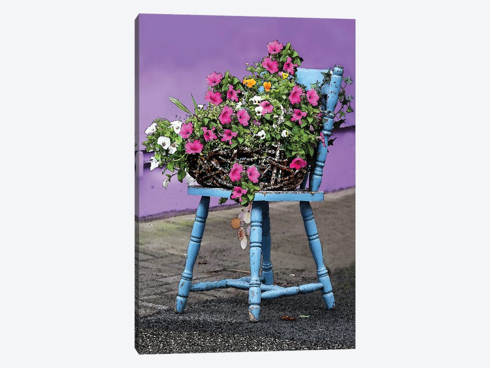 Blue Chair With Flowers by Eric Fausnacht 1-piece Canvas Artwork