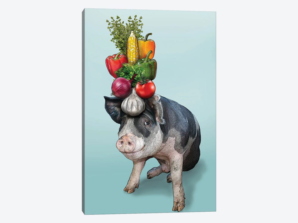 Pig With Vegetables On Head I by Eric Fausnacht 1-piece Canvas Print