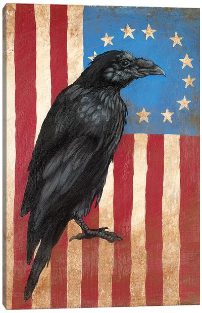 American Flag Crow Canvas Art Print - Flag Art