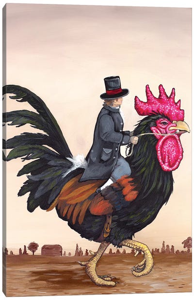 Rooster Rider Canvas Art Print - Chicken & Rooster Art