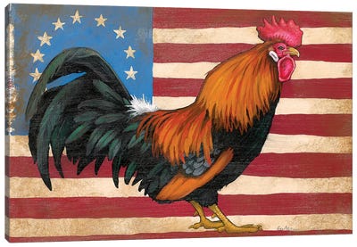 American Flag Rooster Canvas Art Print - American Flag Art