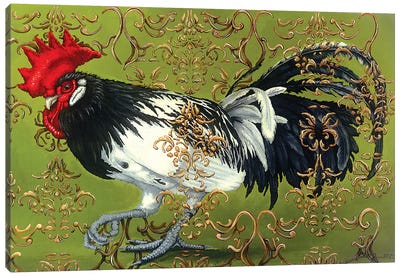 White Winged Rooster Canvas Art Print - French Country Décor
