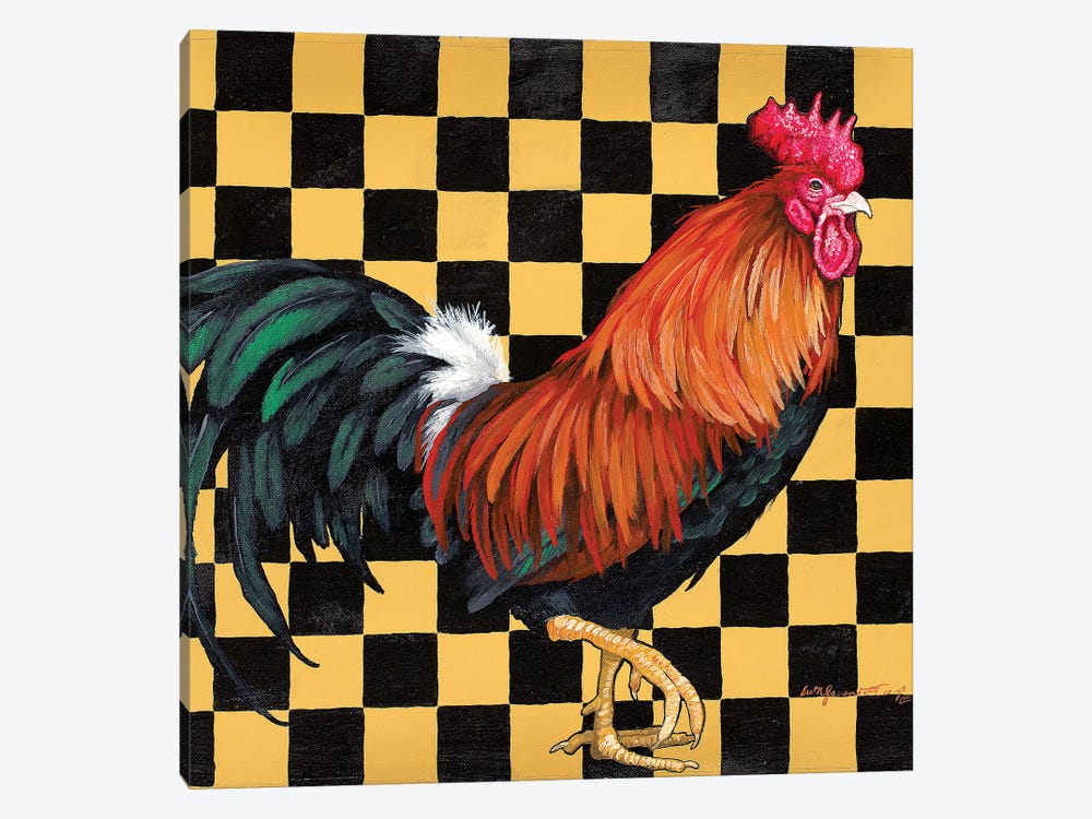 Rooster On Checkerboard by Eric Fausnacht 1-piece Canvas Art