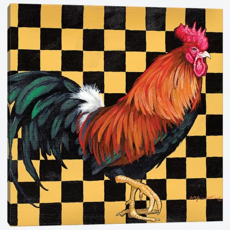 Rooster On Checkerboard Canvas Print #FAU34} by Eric Fausnacht Art Print