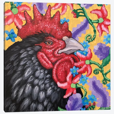Black Rooster With Cruel Pattern Canvas Print #FAU36} by Eric Fausnacht Canvas Art Print