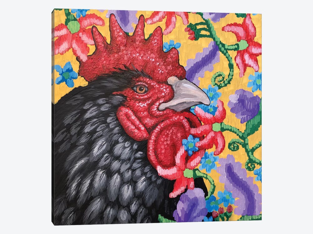 Black Rooster With Cruel Pattern by Eric Fausnacht 1-piece Canvas Artwork