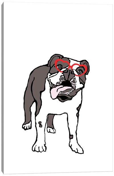 Bulldog With Heart Glasses Canvas Art Print - Eric Fausnacht 