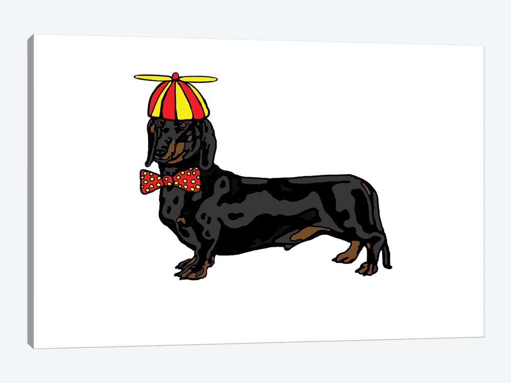 Daschund With Hat And Bowtie by Eric Fausnacht 1-piece Canvas Print
