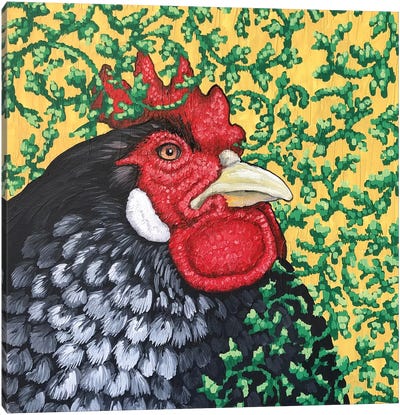 Gray Rooster With Ivy Canvas Art Print - Chicken & Rooster Art