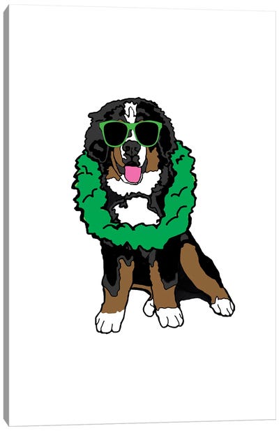 With Sunglasses And Lei Canvas Art Print - Bernese Mountain Dog Art