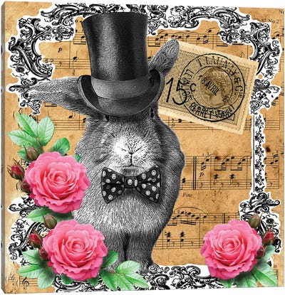 Rabbit In Top Hat Canvas Art Print - Eric Fausnacht 