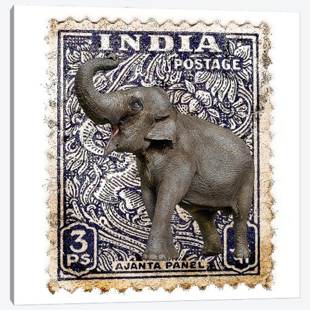 Elephant With India Stamp Canvas Print #FAU90} by Eric Fausnacht Canvas Wall Art