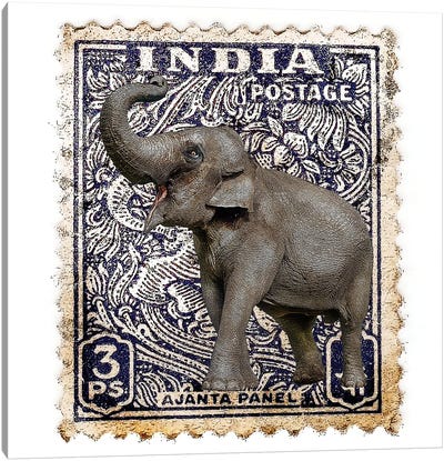 Elephant With India Stamp Canvas Art Print - Eric Fausnacht 