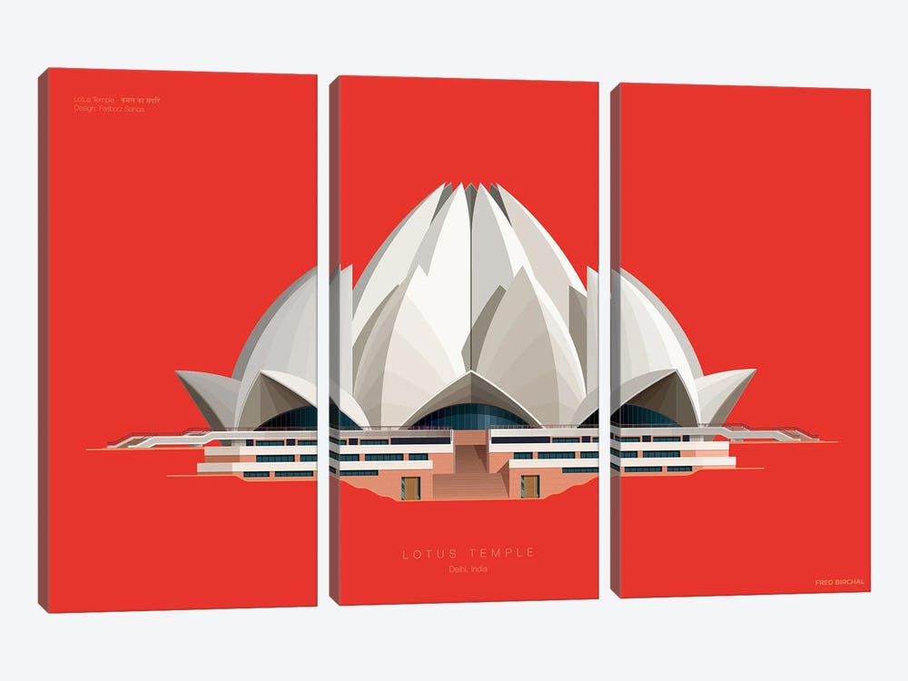 Lotus Temple Delhi, India by Fred Birchal 3-piece Canvas Art