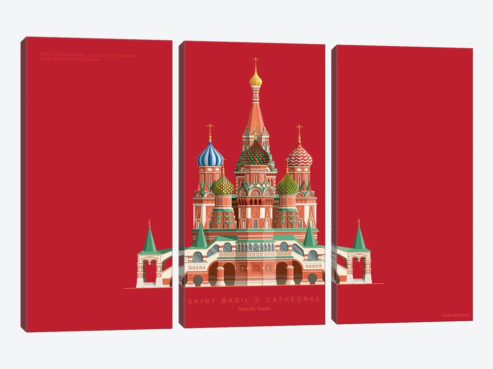 Saint Basil's Cathedral Moscow, Russia by Fred Birchal 3-piece Canvas Art Print