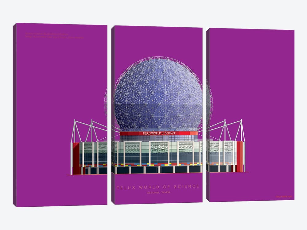 Telus World Of Science Vancouver, Canada by Fred Birchal 3-piece Canvas Print