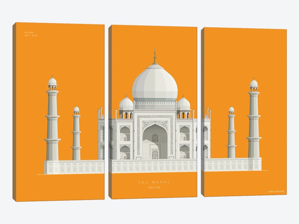 Taj Mahal Agra, India by Fred Birchal 3-piece Canvas Art Print