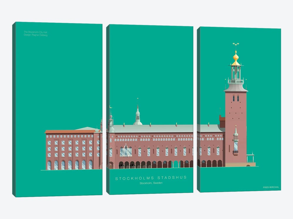 The Stockholm City Hall Stockholm, Sweden by Fred Birchal 3-piece Canvas Art
