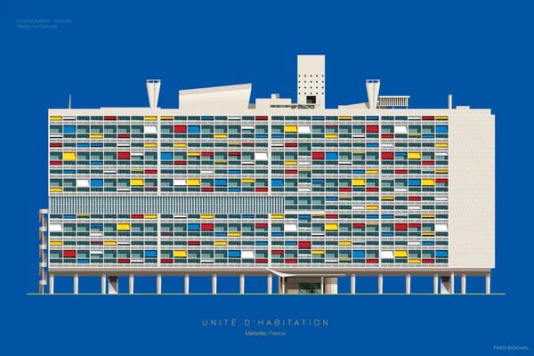 Blue: Le Corbusier Unité D'Habitation Marseille, France by Fred Birchal