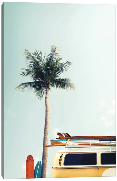 Surf Bus Yellow Canvas Art Print - By Land