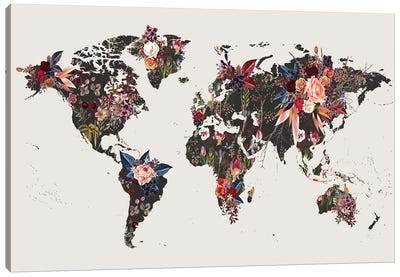 Flowered World Map I Canvas Art Print - World Map Art