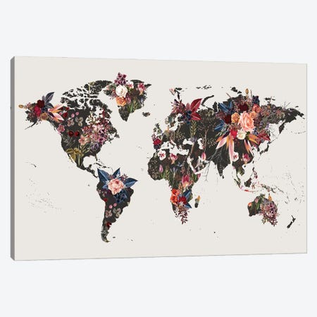Flowered World Map I Canvas Print #FBK569} by Design Fabrikken Canvas Art