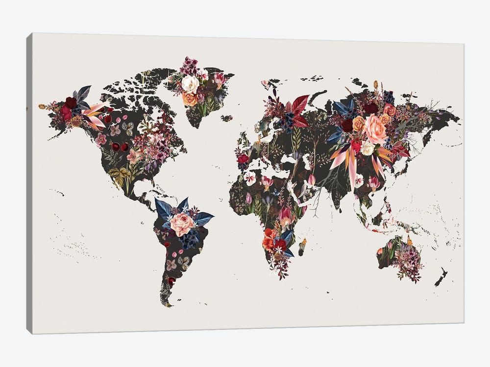 Flowered World Map I by Design Fabrikken 1-piece Canvas Artwork