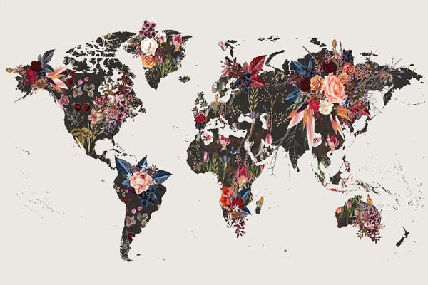 Design Fabrikken: Flowered World Map I by Design Fabrikken