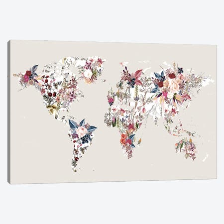 Flowered World Map II Canvas Print #FBK574} by Design Fabrikken Canvas Art