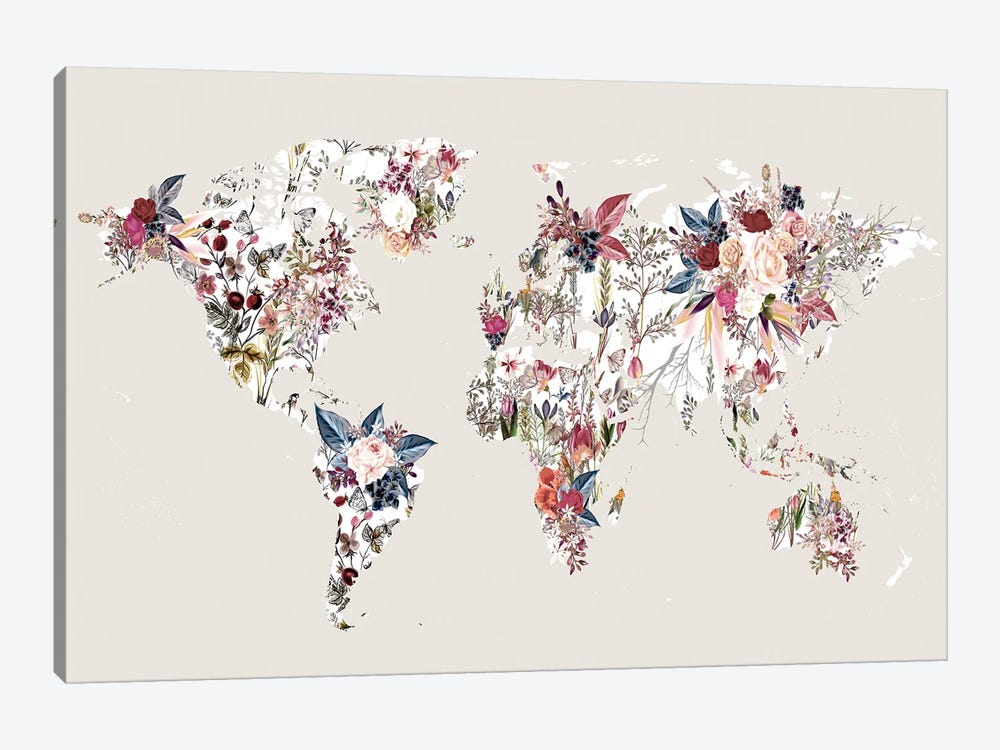 Flowered World Map II by Design Fabrikken 1-piece Canvas Art