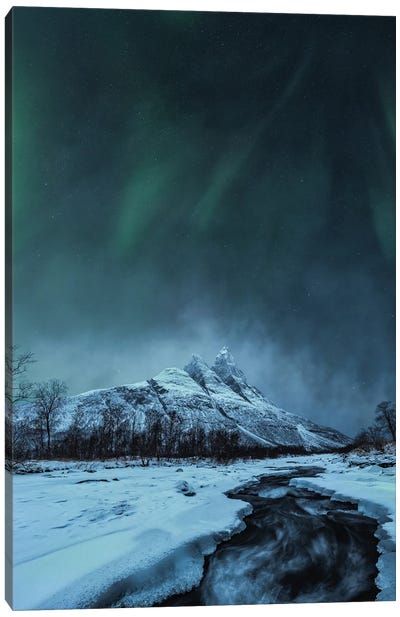 Three Peaks Canvas Art Print - Aurora Borealis Art